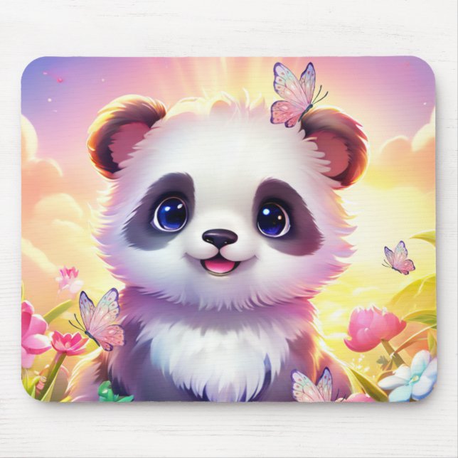 Mousepad Cheerful Panada, Rainbows, Butterflies and Flowers (Frente)