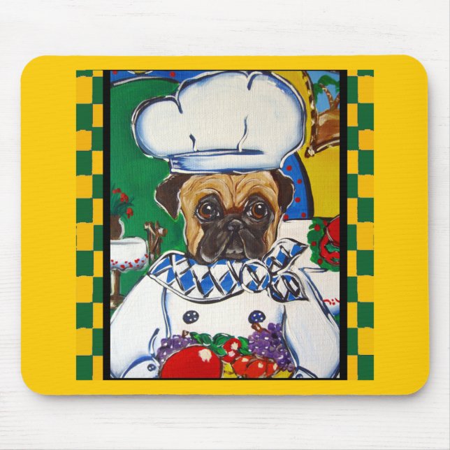 Mousepad Chef de Frutos do Mar Pug (Frente)