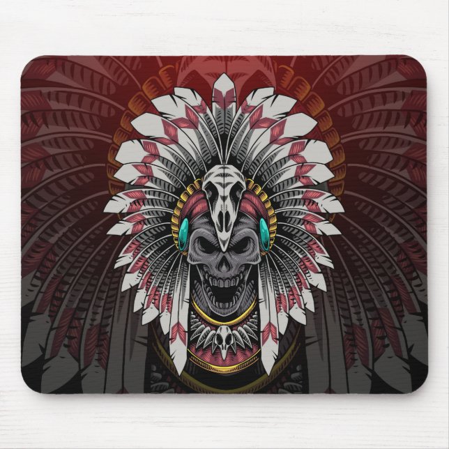 Mousepad Chefe de Crânio Indígena Nativo Americano (Frente)
