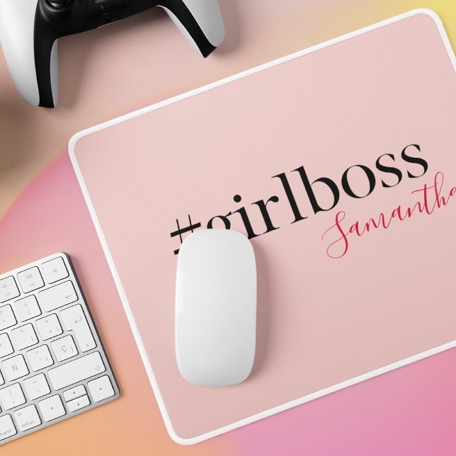 Mousepad Chefe e Nome da Menina Rosa Moderna | melhor prese (Criador carregado)
