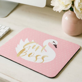 Mousepad Chefe Garota | Swan e Bolinhas Brancos Chic