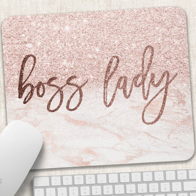 Mousepad Chefe Lady Rosa Dourada Marble Blush Faux Glitter (Criador carregado)