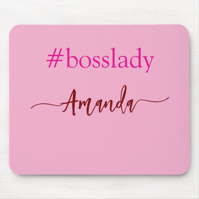 Mousepad Chefe Moderna Rosa & Nome | Melhor Presente Femini (Frente)