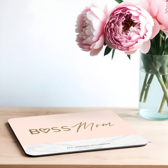 Mousepad Chefe Moderno Mãe Na moda Blush Rosa, Dourado e Ma (Modern Boss Mom Stylish Blush Pink, Gold & Marble Mouse Pad)