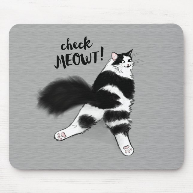Mousepad Cheque Meowt! Negra e Branca Engraçados (Frente)
