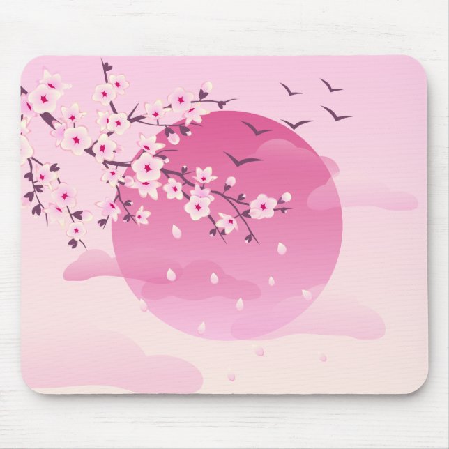 Mousepad Cherry Blossomo Japonês Paisagem Rosa (Frente)