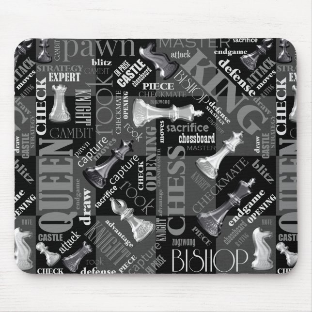 Mousepad Chess Termos e peças Black and White ID784 (Frente)