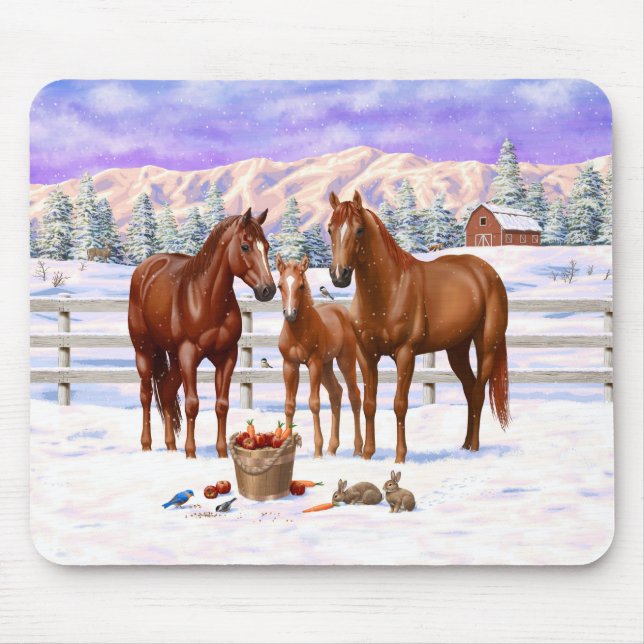 Mousepad Chestnut Sorrel Quarter Hores Em Neve (Frente)