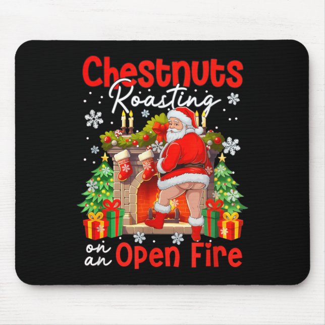 Mousepad Chestnuts Roasting On An Open Fire Funny Santa  (Frente)