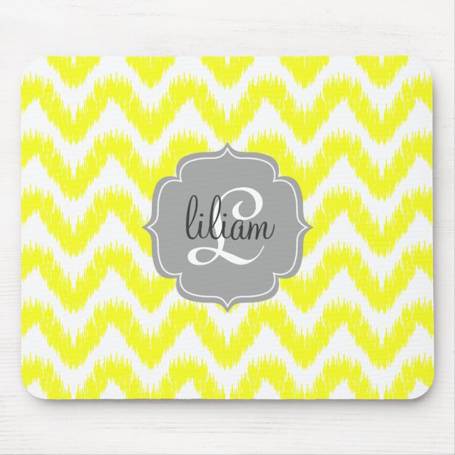 Mousepad Chevron amarelo moderno Ikat personalizado (Frente)