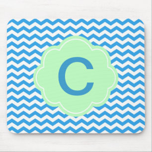 Mousepad Chevron azul, forma verde clara, monograma