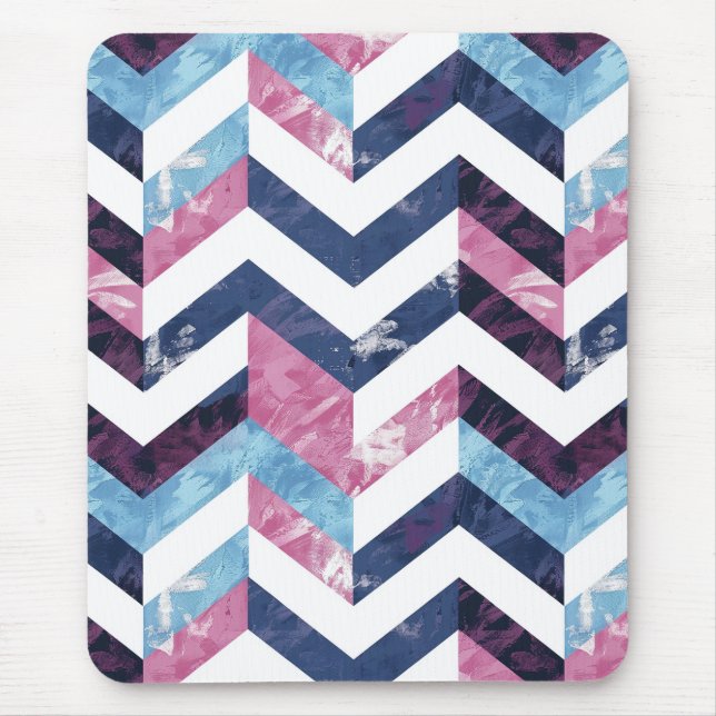 Mousepad Chevron Branco Cor-de-Rosa Azul (Frente)