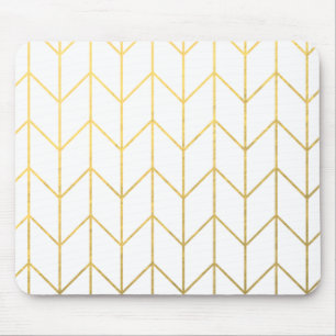 Mousepad Chevron Branco Dourado Fundo Moderno Chic