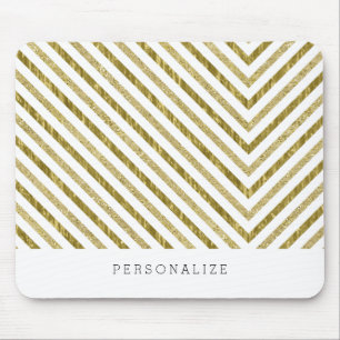 Mousepad Chevron chique Dourado e branco personalizado