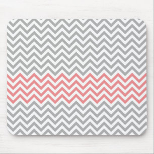 Mousepad Chevron cinzento, branco e coral