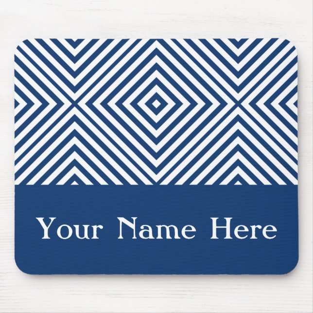 Mousepad Chevron Diamond da Marinha com nome personalizado (Frente)