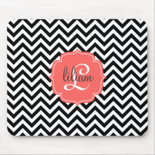 Mousepad Chevron preto & branco chique clássico listra o