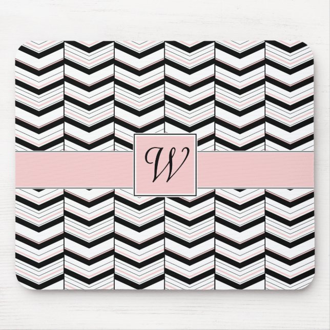 Mousepad Chevron Preto Branco e Blush (Frente)