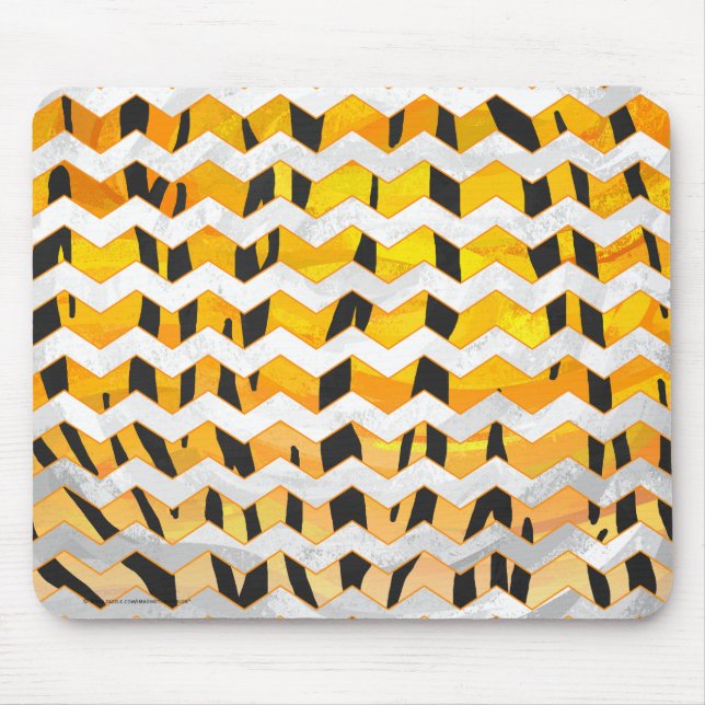 Mousepad Chevron Tiger Black and Orange Impressão (Frente)