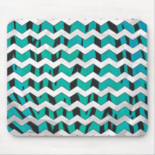 Mousepad Chevron Tiger Black and Teal Impressão