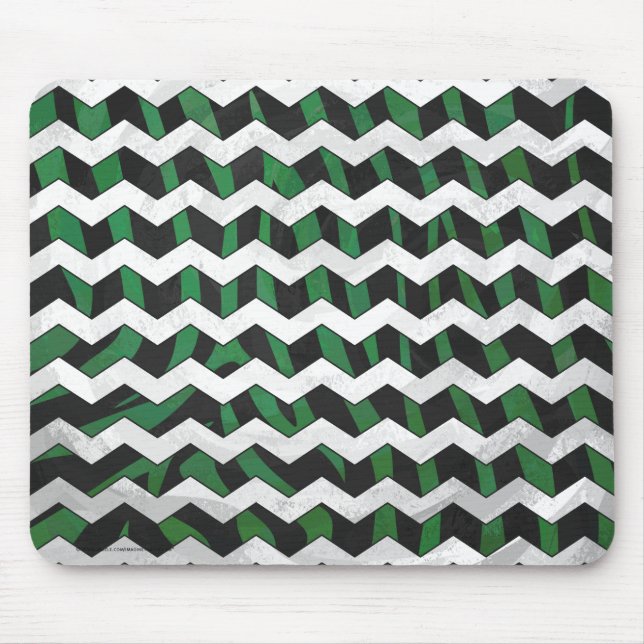 Mousepad Chevron Zebra Black e Green Impressão (Frente)