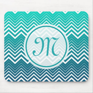 Mousepad Chevron Zigzag Branco E Fundo Verde Azul