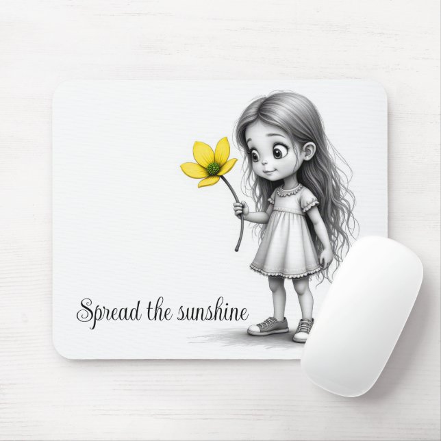 Mousepad Chibi Little Girl Com Flor (Com mouse)