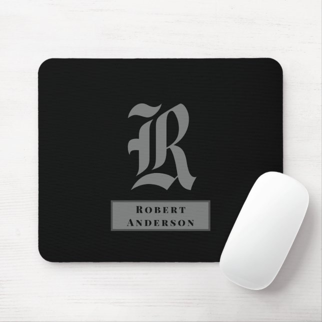 Mousepad Chic Black and Grey Classic American Text Monogram (Com mouse)