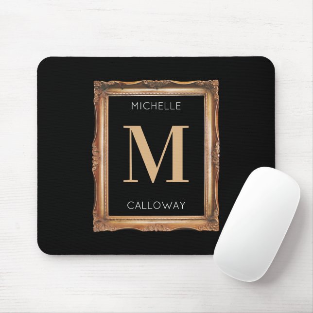 Mousepad Chic Black & Dourado Monograma (Com mouse)