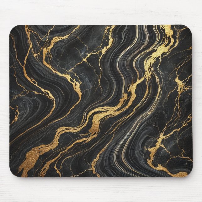 Mousepad Chic Black e Dourado mármore metálico com aparênci (Frente)