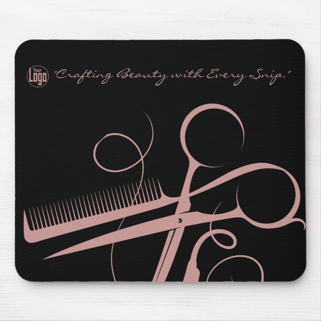 Mousepad Chic Black Pink Hairstylist Ferramentas Logo Motto (Frente)