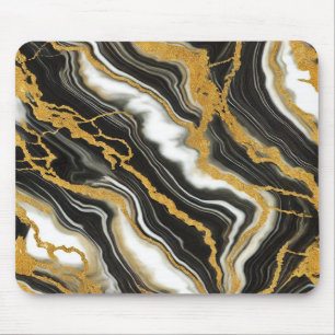 Mousepad Chic Black White Marble Dourado Glamt