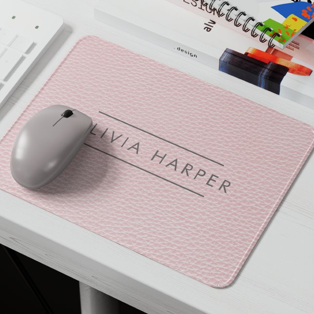 Mousepad Chic Blush | Mínimo de Leather Look (Custom Monogram Faux Leather Texture Mousepad: Personalized Elegance for Your Workspace")