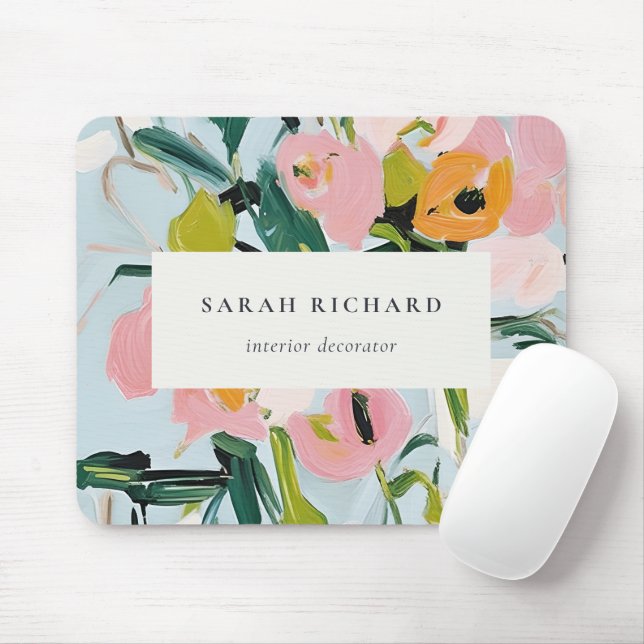 Mousepad Chic Boho Cor - de - rosa azul verde pintado com c (Com mouse)