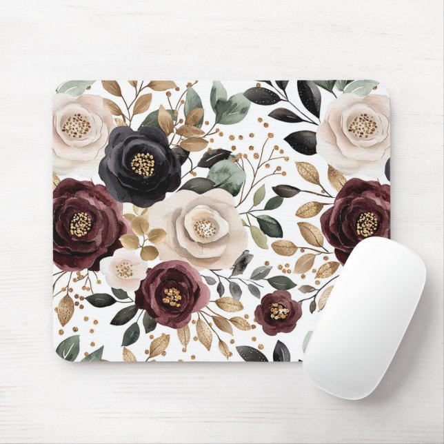 Mousepad Chic Burgundy Cream Floral (Com mouse)
