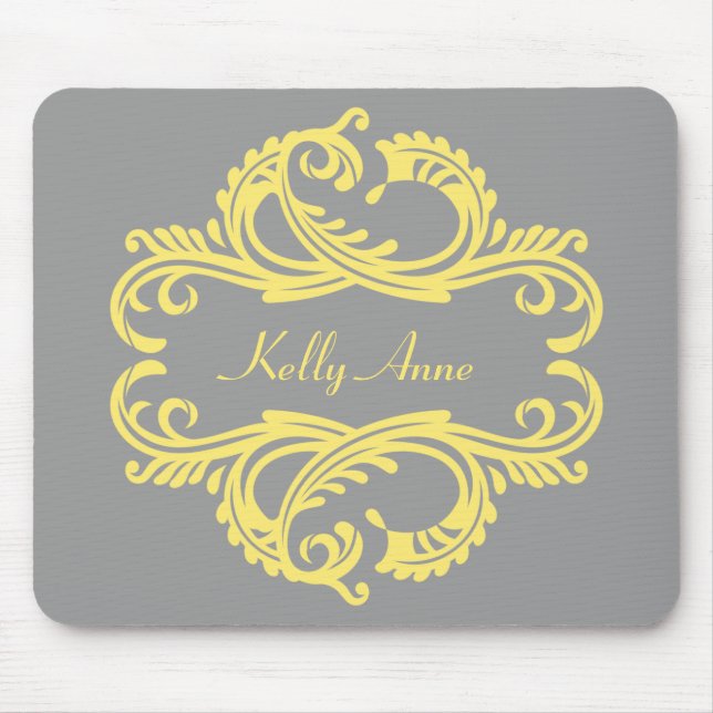 Mousepad Chic Damask Amarelo (Frente)