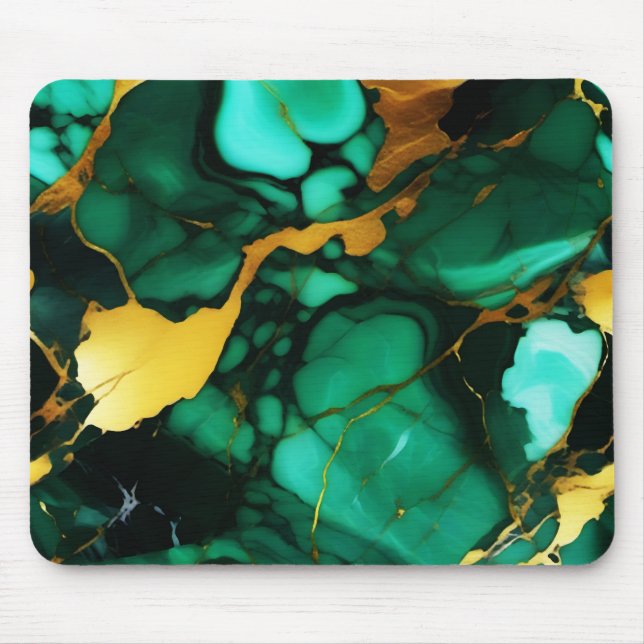 Mousepad Chic Elegante verde escuro ouro amarelo Faux Marbl (Frente)