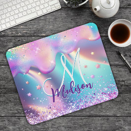 Mousepad Chic holographic unicorn dripping glitter monogram