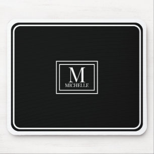 Mousepad Chic Minimalista Monograma Preto com Dupla Borda