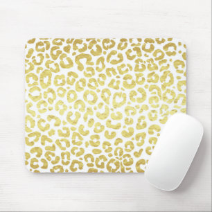 Mousepad Chic Modern Dourado Leopardo Branco Jaguar Cheetah