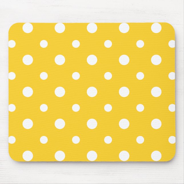 Mousepad Chic: Polkas Jumbo Brancas em Amarelo (Frente)