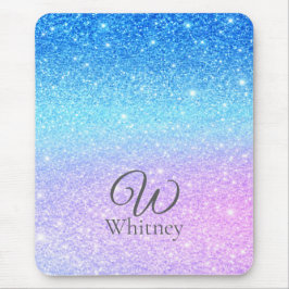 Mousepad Chic Purple Ombre Blue Glitter Modern             