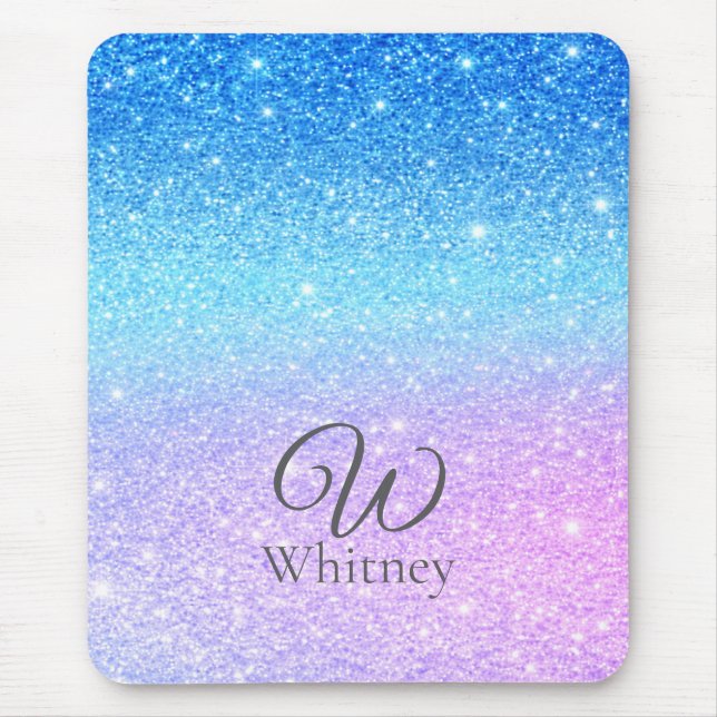Mousepad Chic Purple Ombre Blue Glitter Modern              (Frente)