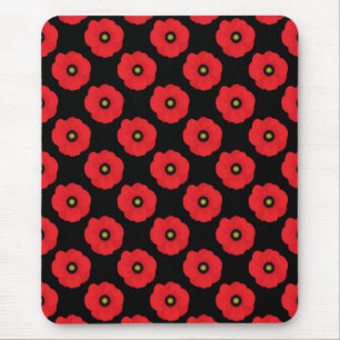 Mousepad Chic Retrô Vermelhas e Pretas Papoulas Floral