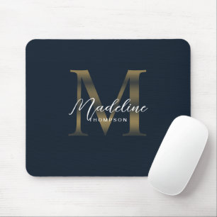 Mousepad Chic Script Metálico Azul Marinho e Monograma Dour