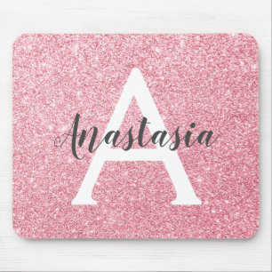 Mousepad Chic & Tendência em Glitter de Ouro Rosa Monograma