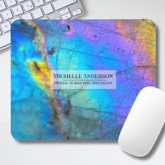 Mousepad Chic Trendy Colorful Modern Name (Trendy Rainbow Labradorite Crystal Modern Name Mouse Pad)