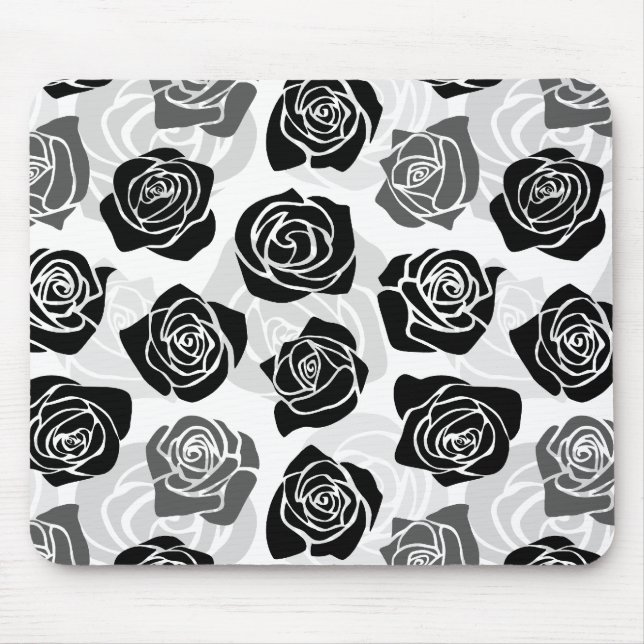 Mousepad Chic Vintage - rosas brancas e pretas (Frente)