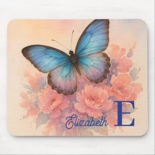 Mousepad Chic Watercolor Butterfly Nome Personalizado Flora