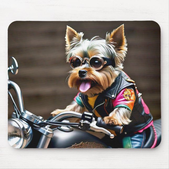 Mousepad Chic Yorkie em um mouse de moto (Frente)